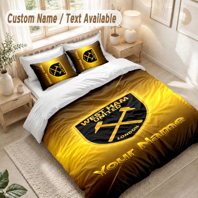 Custom Name Bedding Set 3 PiecesWest Ham United FC Print Duvet Cover + 2 Pillowcases Soft Bed Decor
