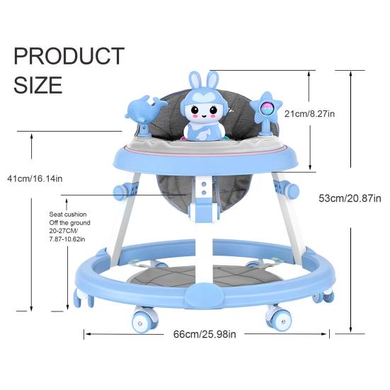 Foldable Baby Walker with Mute Wheels 7 Levels Height Adjustment Children Activity Walker Anti-Rollover Prevent Genu Varum Activity Center