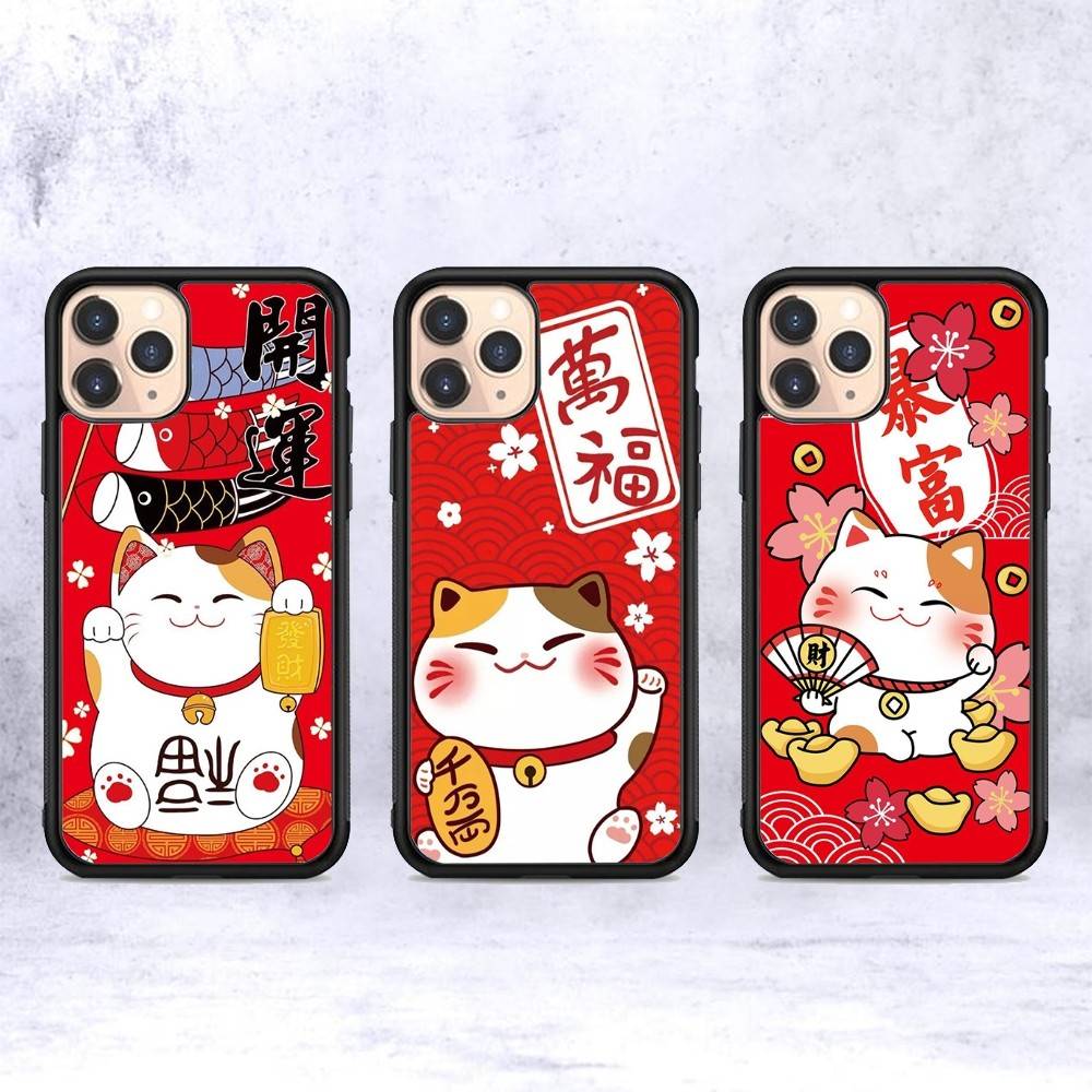 Maneki Neko Lucky Money Cat PC+TPU Phone Case For IPhone 11 12 13 14 15 16 17 Plus Pro Max Cover