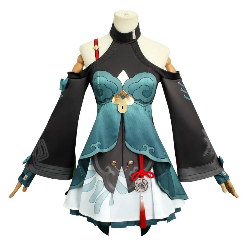 Game Honkai: Star Rail Qingque Cosplay Wig Dress Shorts Bow Headwear Accessories Full Set Clothing Halloween Carnival Costumes