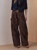MAXZA Vintage Leopard Curved Wide Cotton Pants