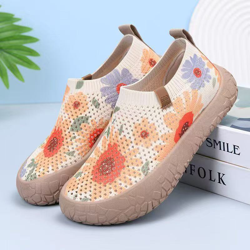 Netzstoff bemalt Reise fliegend gewebt atmungsaktiv Schuhe weiche Sohle ein Pedal faule Schuhe Damen Farbe