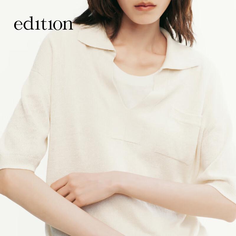 Edition Women's Silk Linen Short Sleeve Polo Knit Shirt