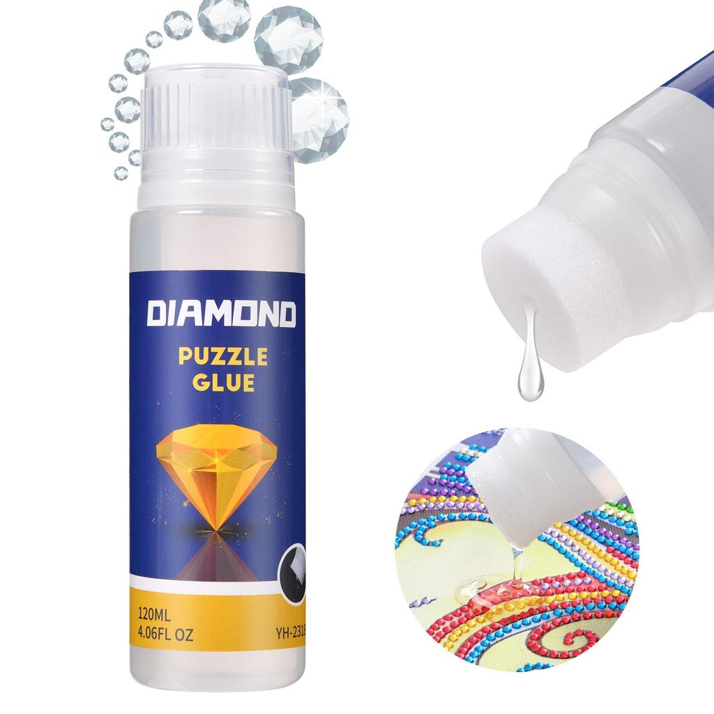 Diamond Painting Sealer, 120ML DIY Diamond Art Sealer with Sponge Head,Painting Glue Permanent Hold & Shine Effect Sealer Puzzle