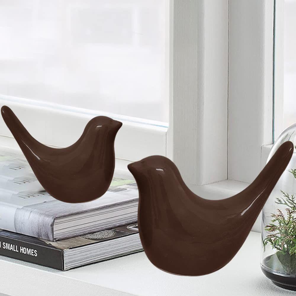 Creative Brown Glossy Ceramic Birds Figurines Home Decorations Accessories Party (Pack of 2, Brown)