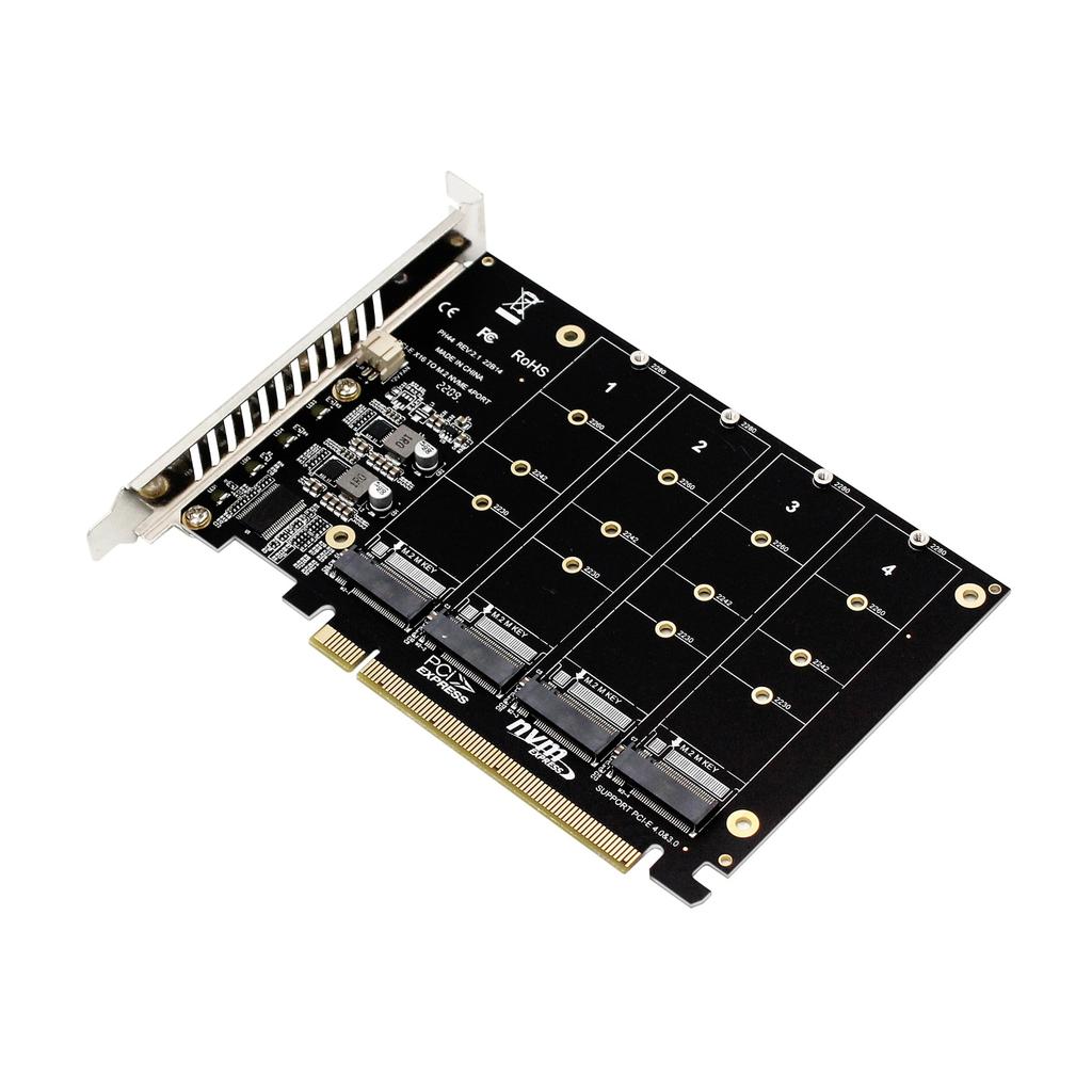 4 Port M.2 NVME to PCIe X16 4.0 Adapter Card in Stock