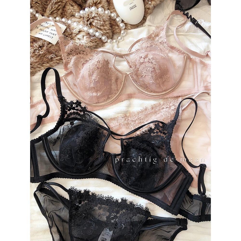 Sexy Duté Dámske Spodné Prádlo Čipkovaná Kvetinová Výšivka Francúzsky Ultra Tenký Košíček Push Up Podprsenka Set Nastaviteľné Ramienka Podprsenka Nohavičky Sety