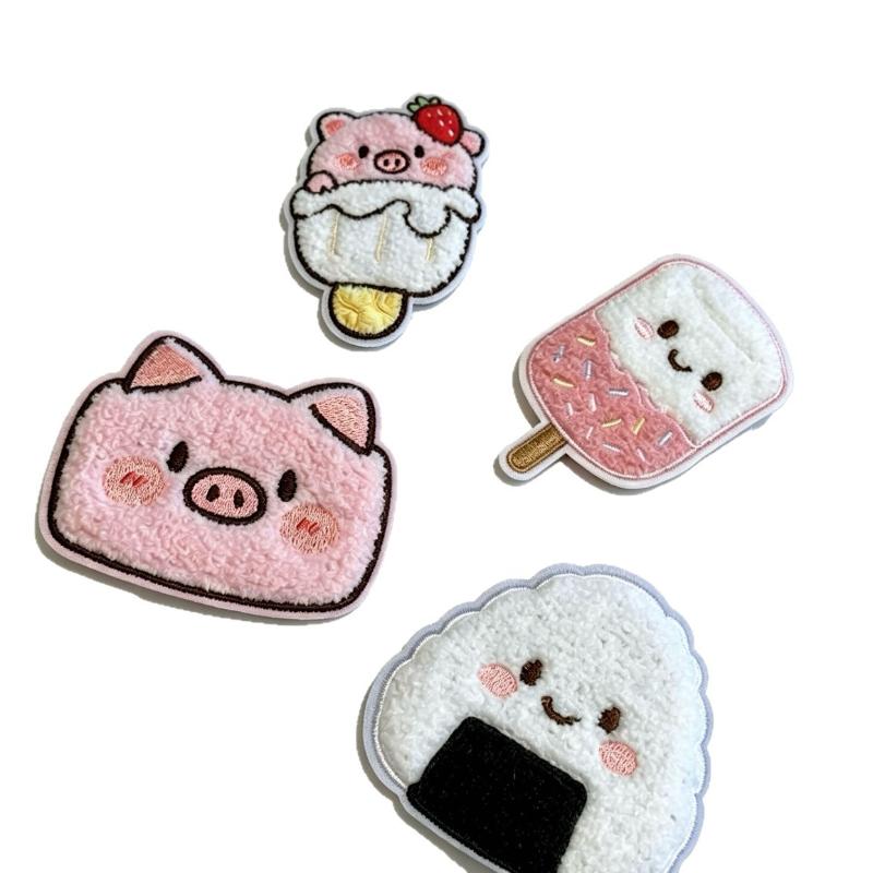 Cute Cartoon Pig Rice Ball Ice Cream Hair Magic Patch Plush Bangs Sticker Non Slip Broken Hair Holder For Girls Makeup Washing