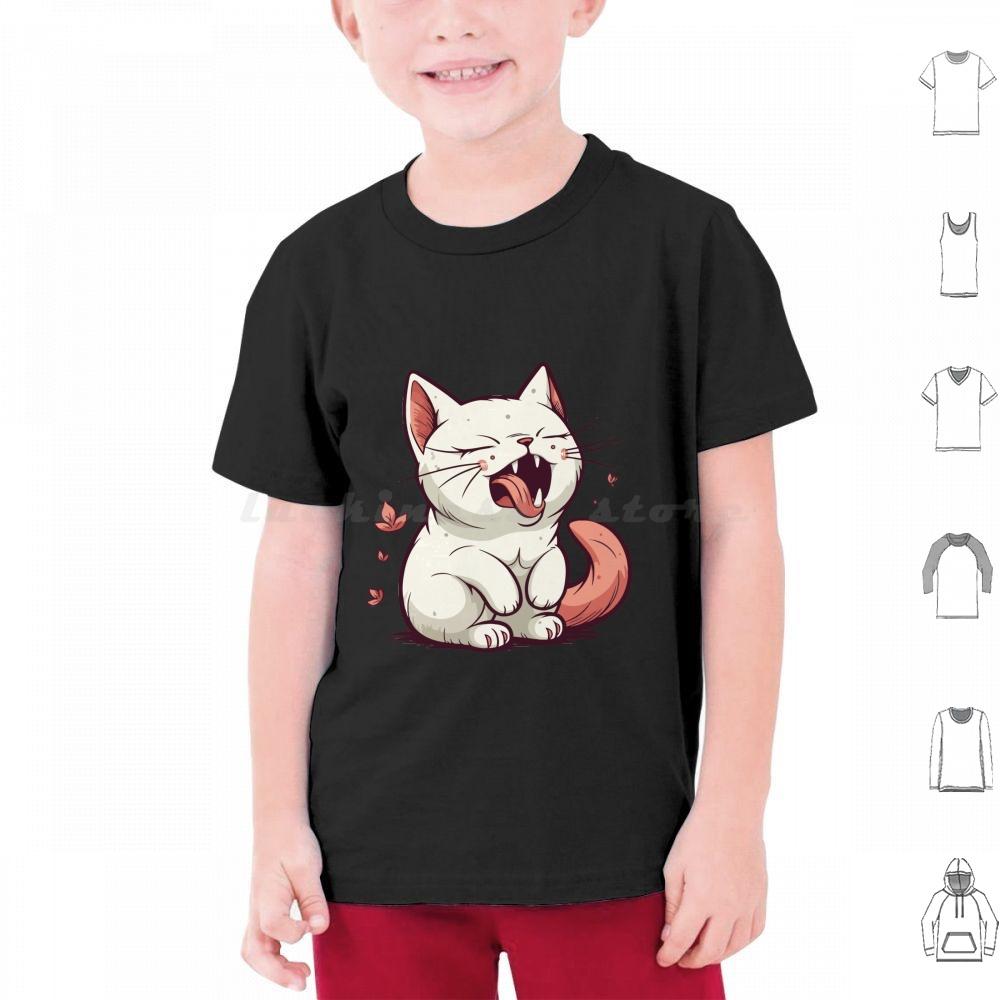 Aaahhhhh Gähnende Katze T-Shirt 6XL Baumwolle Cooles T-Shirt Niedliche Katzenillustration Cartoon-Katzen-Design Miauzende Katze Kunst Verspielte Katze