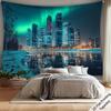 Fendrom City Night Punk Cityspace Tapestry Night Street Architecture Wall Decor Skyline Wall Hanging Green Landscape Ceiling