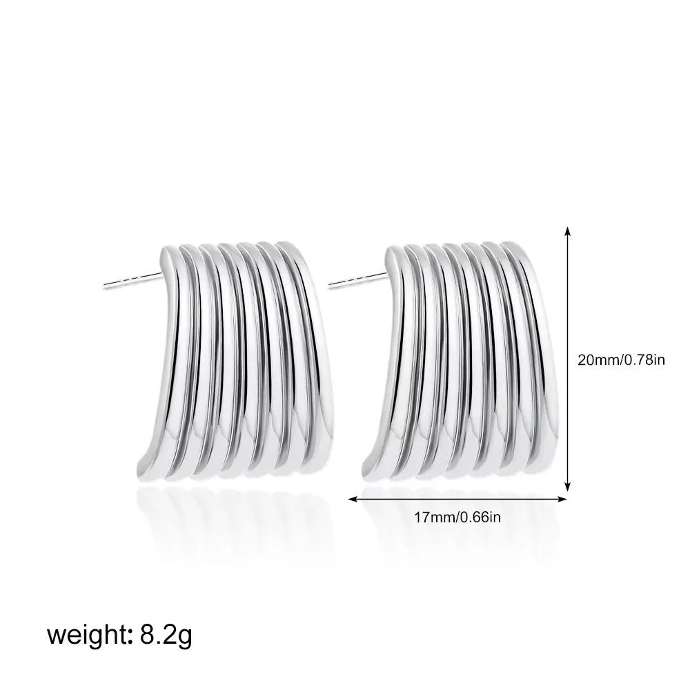 Vintage Stainless Steel Trapezoid Square Wing Geometric Stud Earrings for Women Gold Plated Striped Pleated Texture Jewelry