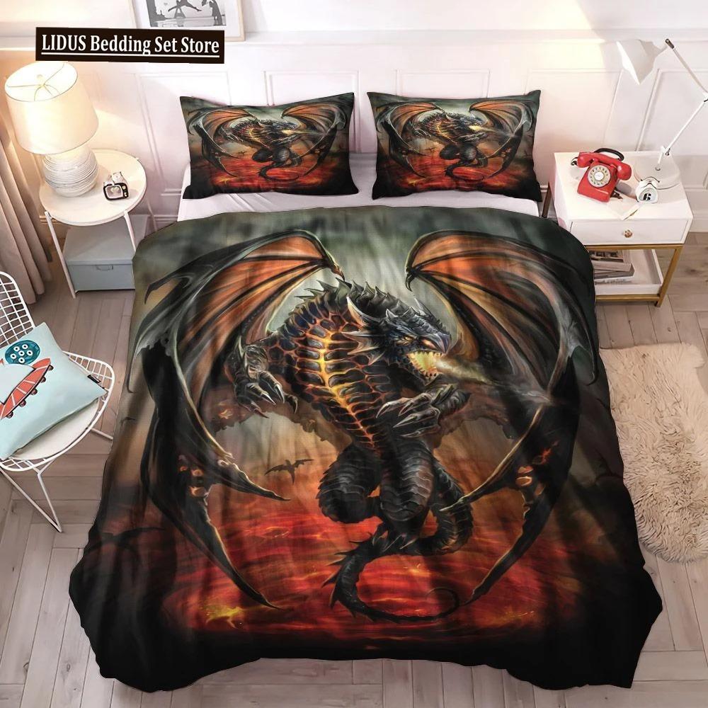 

Dragon And Phoenix Duvet Cover Set Full Queen Size Fantasy World Monster Gothic Bedding Sets Bohemian Mandala Comforter Cover EU Single(135*200cm)3pcs