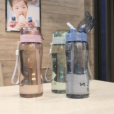 580ml Sport Water Bottle with Straw Time Marker Leakproof Plastic Portable Gym Tumbler for Fitness Running Cycling Travel