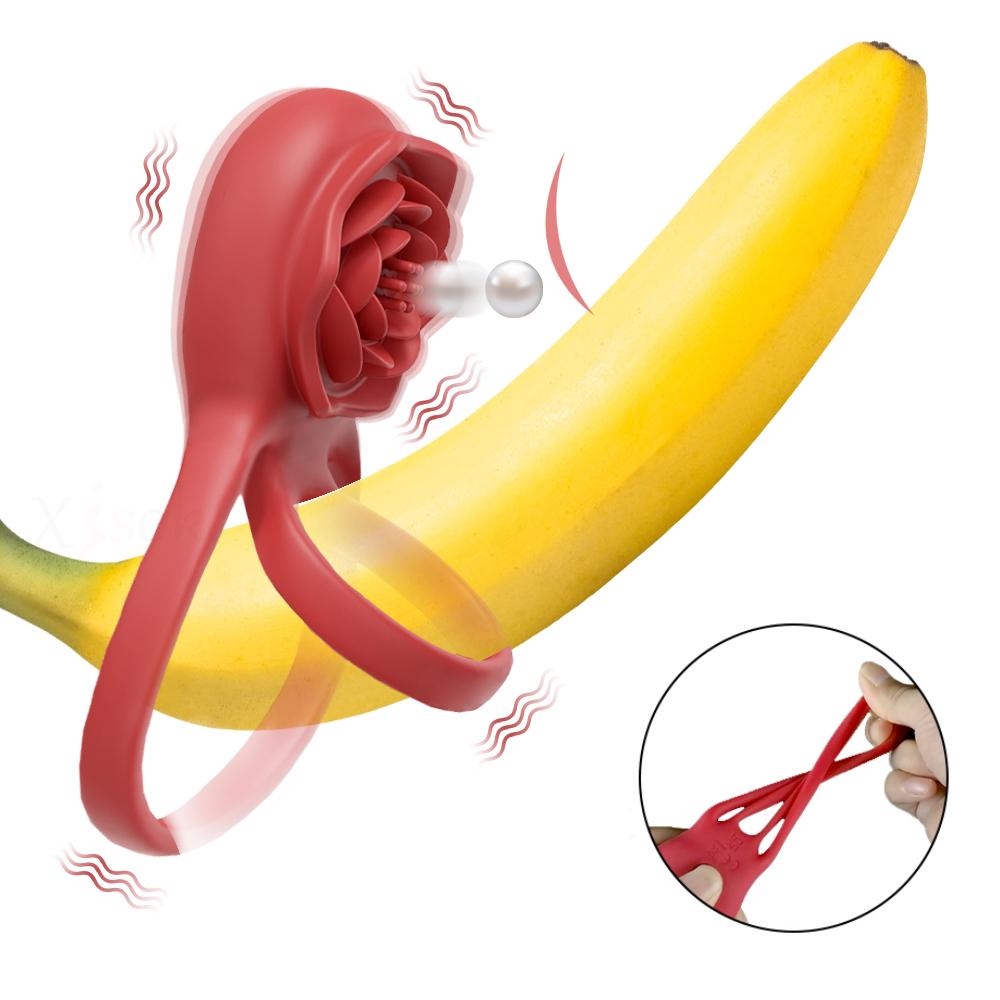 Vibrating Cock Ring Penis Ring for Men Ejaculation Delay Rose Vibrator Clitoral Stimulator Penisring Cockring Sex Toy for Couple