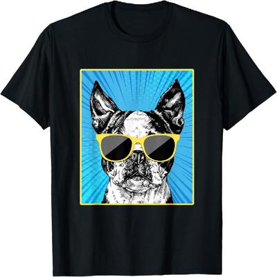 Boston Terrier Portrait Pop Art Bostie Hunde-Liebhaber T-Shirt