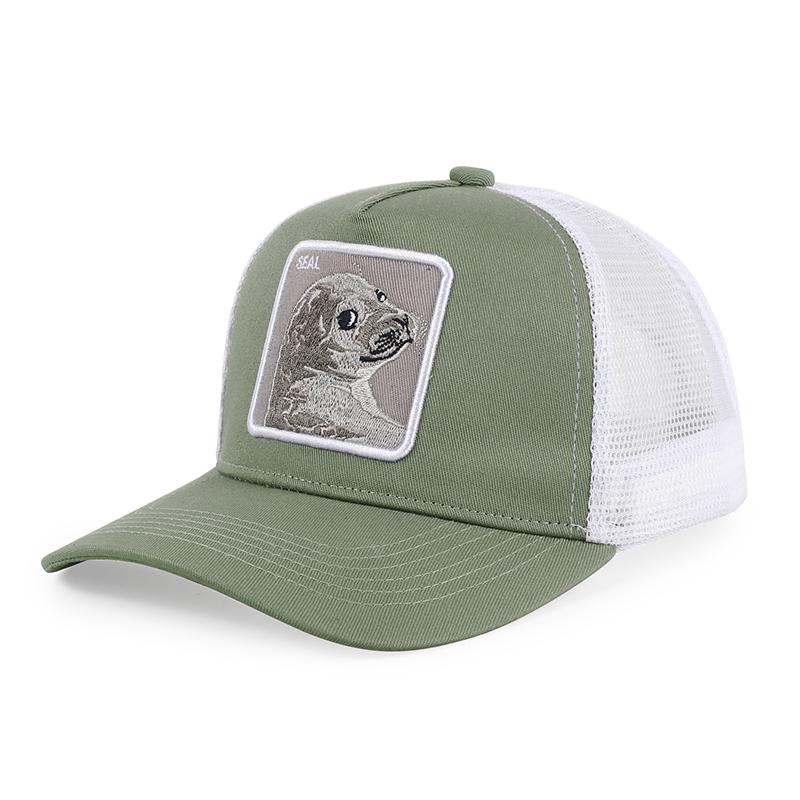 Neu Männer Frauen Farbblock Stickerei Cartoon Marine Tiere Baseball Hüte Persönliche Atmungsaktive Trucker Cap Mesh