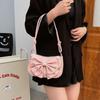 Solid Color Bowknot Shoulder Bucket Bag Korean Style Bow Tote Bag Women Armpit Bag  Office Worker