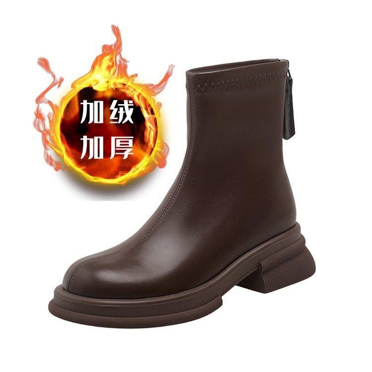 Brown thick-soled thin boots velvet short boots 2025 new autumn and winter retro British style boots women's popular Martin boots