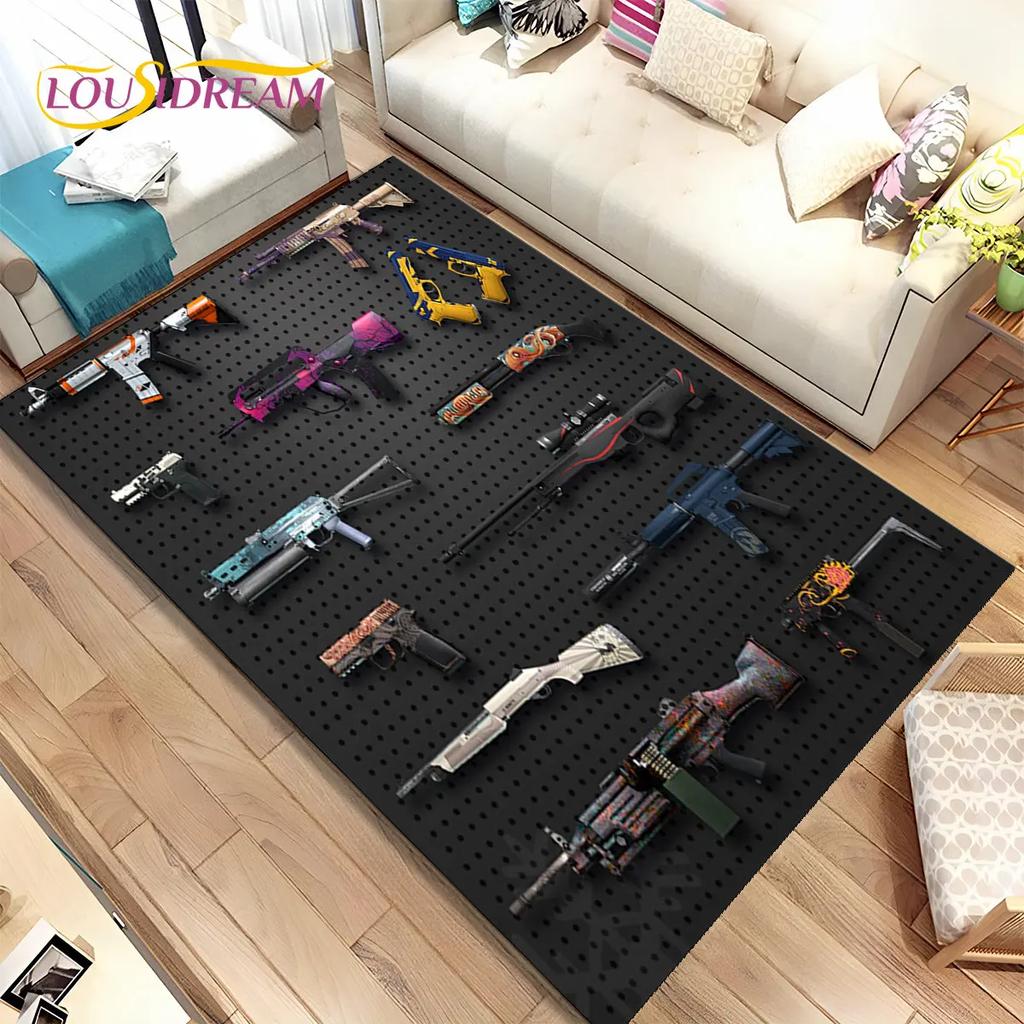 3D Assault Rifle Pistol Gun CS M4 AK USP Game Area Rug,Carpet for Home Living Room Bedroom Sofa Doormat Decor,Non-slip Floor Mat