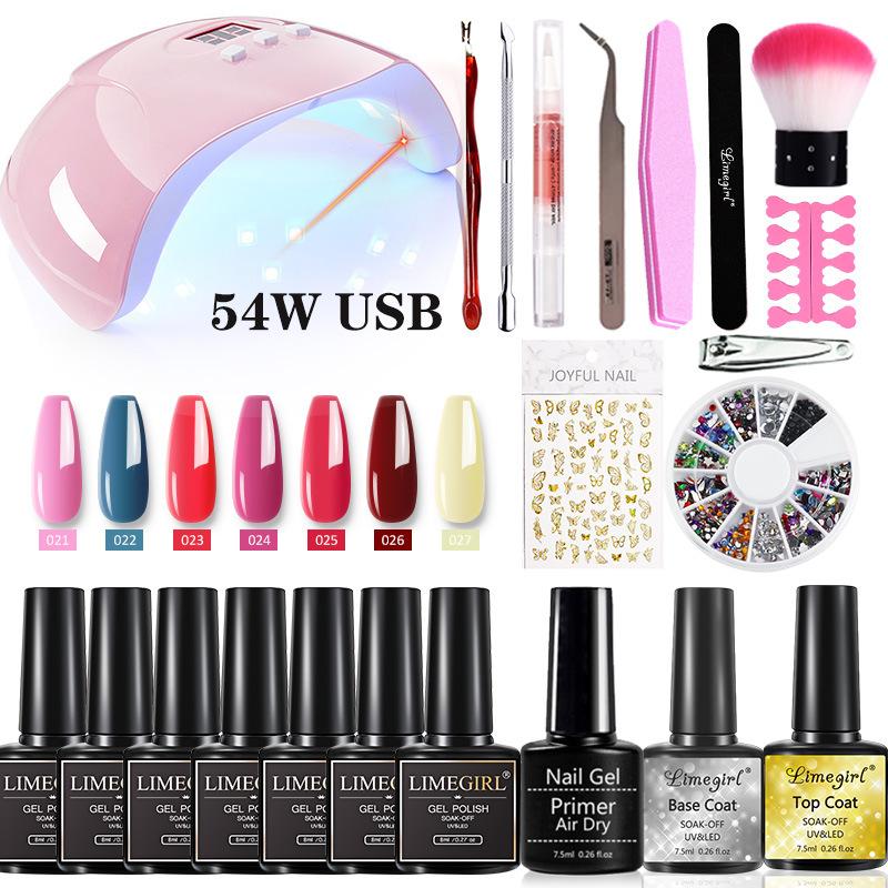 54W Nail Lamp Gel Polish Kit Starter Full Set Tools Nail Art Stickers Decals Fast Curing UV LED Light Gel Nail Set Home Manicure