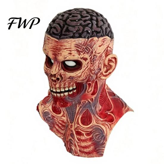 Detailed Muscle Texture Face Masque Scary Zombie Head Masque, Adults Horror Latex Full Hood Halloween Party Roleplay Supplies Realistic Creepy
