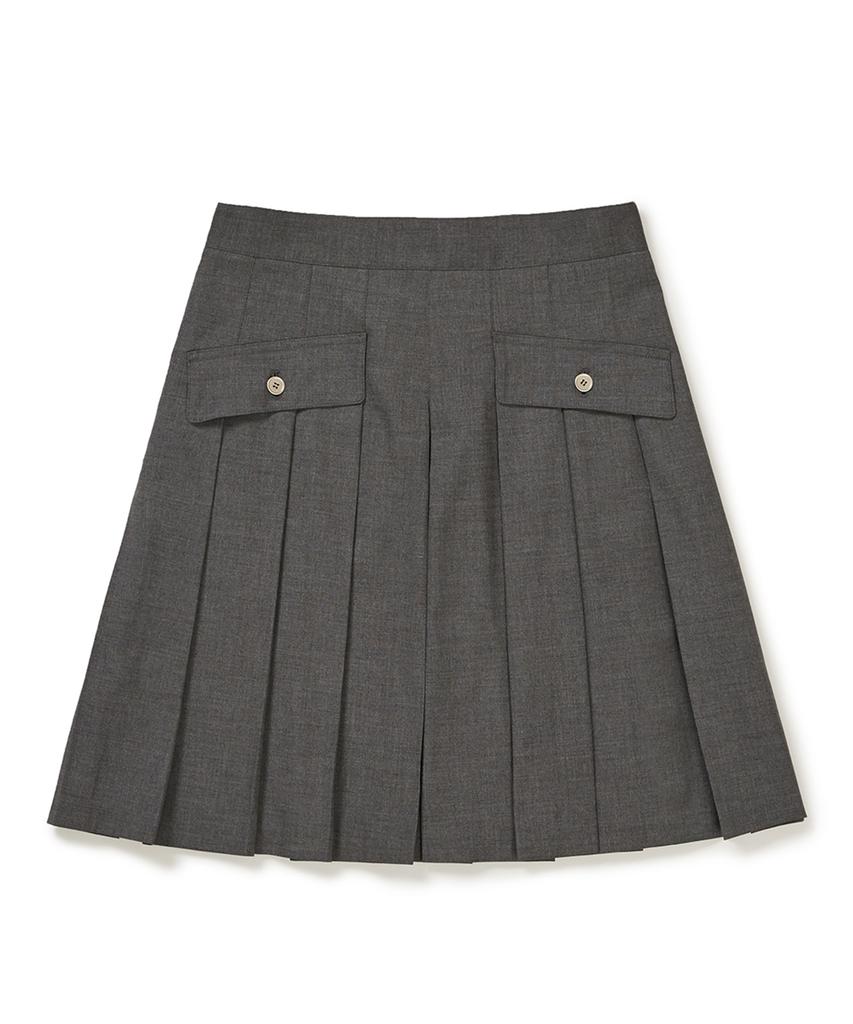 Clove [25Ss Clove] Button Pocket Pleated Skirt (Charcoal)