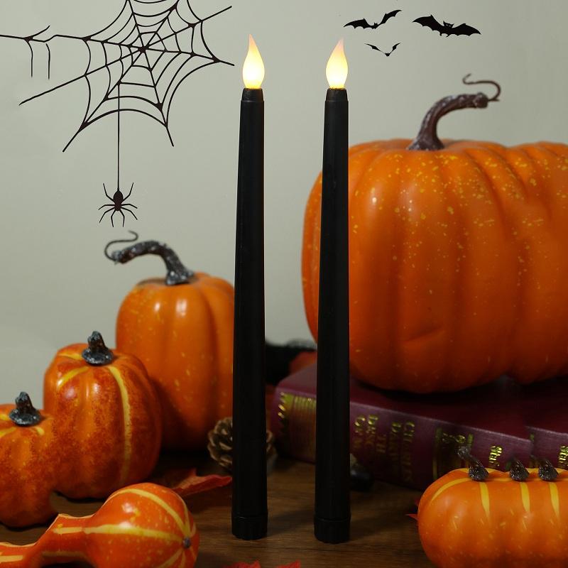 2Pcs Flameless Taper Long Candles Battery Operated Fake Flickering LED 3D Candlesticks Dinner Halloween Table Party Decor