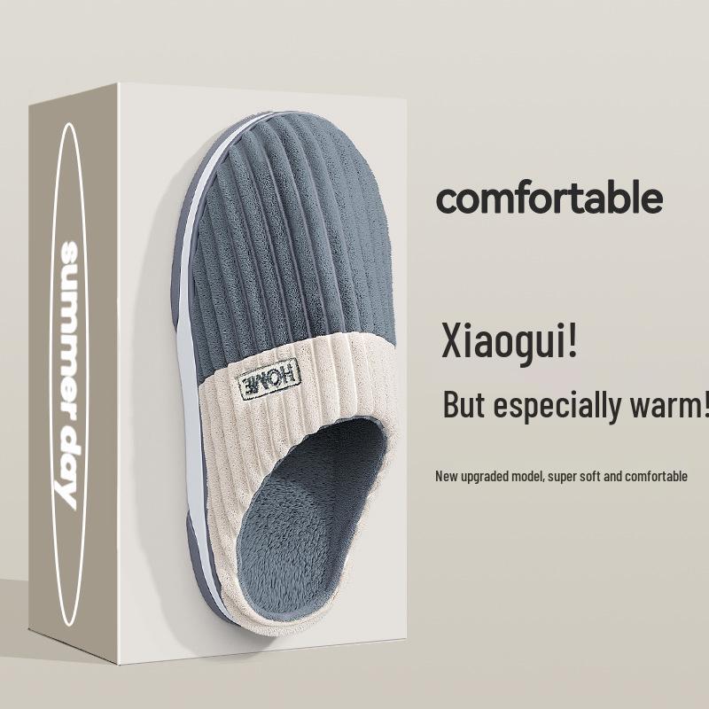 Cozy Striped Cotton Slippers for Men & Women - Indoor Furry Warmth in Plus Sizes