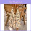 Stylish Japanese Retro Floral Canvas Tote Bag Chic Large Capacity Shoulder Bag