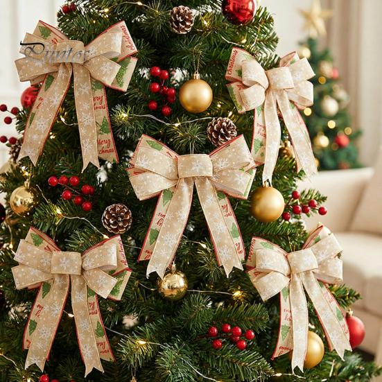 Festive Home Decor Accessories Christmas Bows for Wreath, Merry Craft Bow Ornaments, Winter Tree Reusable Seasonal Decoration Holiday Tree,