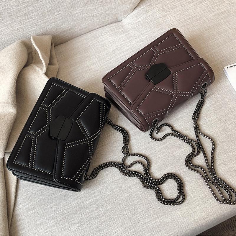 Yogodlns Rivet Shoulder Bags for Women Solid Color Chains Crossbody Handbag Leather Purse Tote