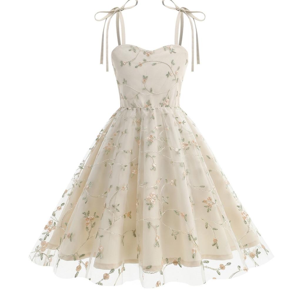 Abito a Bretelle alla Moda per Bambini Abito con Ricamo in Rete Fiocco Abito da Principessa