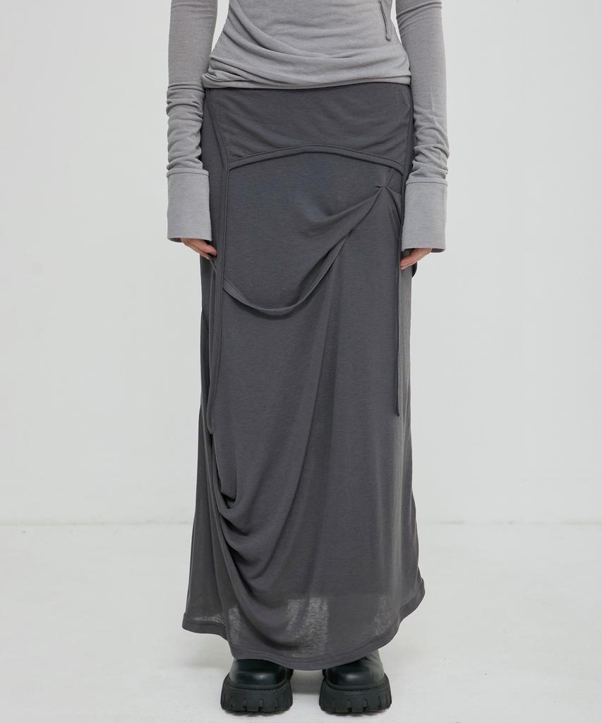 Peulleeoeob Asymmetrical Draped Long Skirt (Fl-263_Dark Gray)