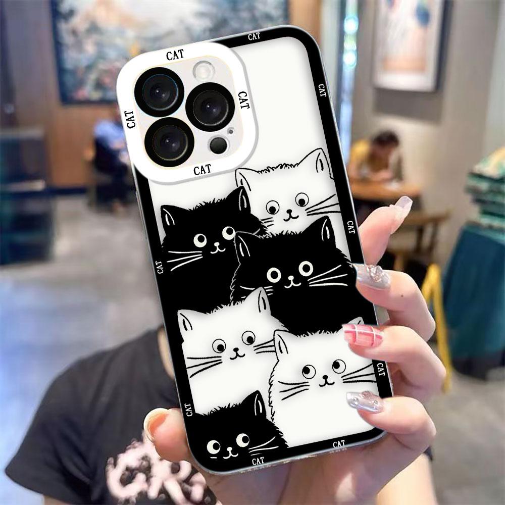 Funny Black Cartoon Cat Clear Phone Case For Infinix TECNO POVA 2 4 3 5 SMART 6 7 8 NOTE 10 11 12 30 30I 40 50 CAMON 19 20 Cover