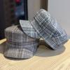 Korean Style Simple Octagonal Hat for Women  Fashionable and Versatile Flat Top Peaked Hat Spring and Autumn New Retro Houndstooth Plaid Painter's Hat