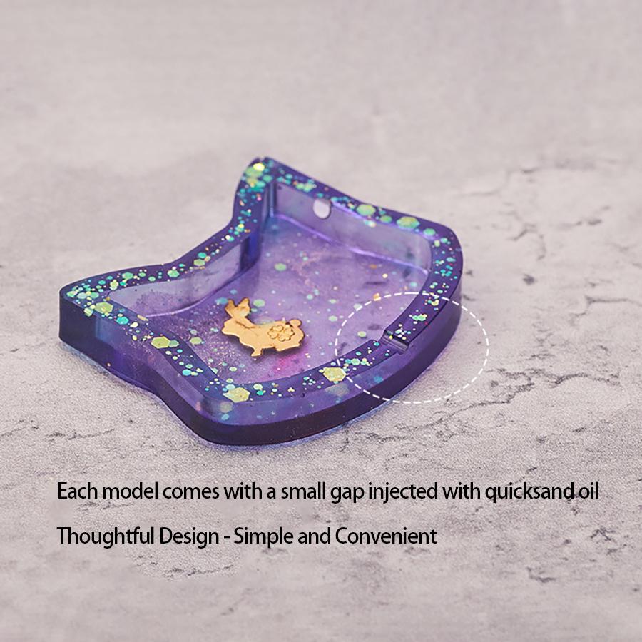 5PCS DIY Crystal Drip Glue Flowing Sand Pendant Mold Moon Love Cat Face Irregular Hanging Pendant Silicone Mold