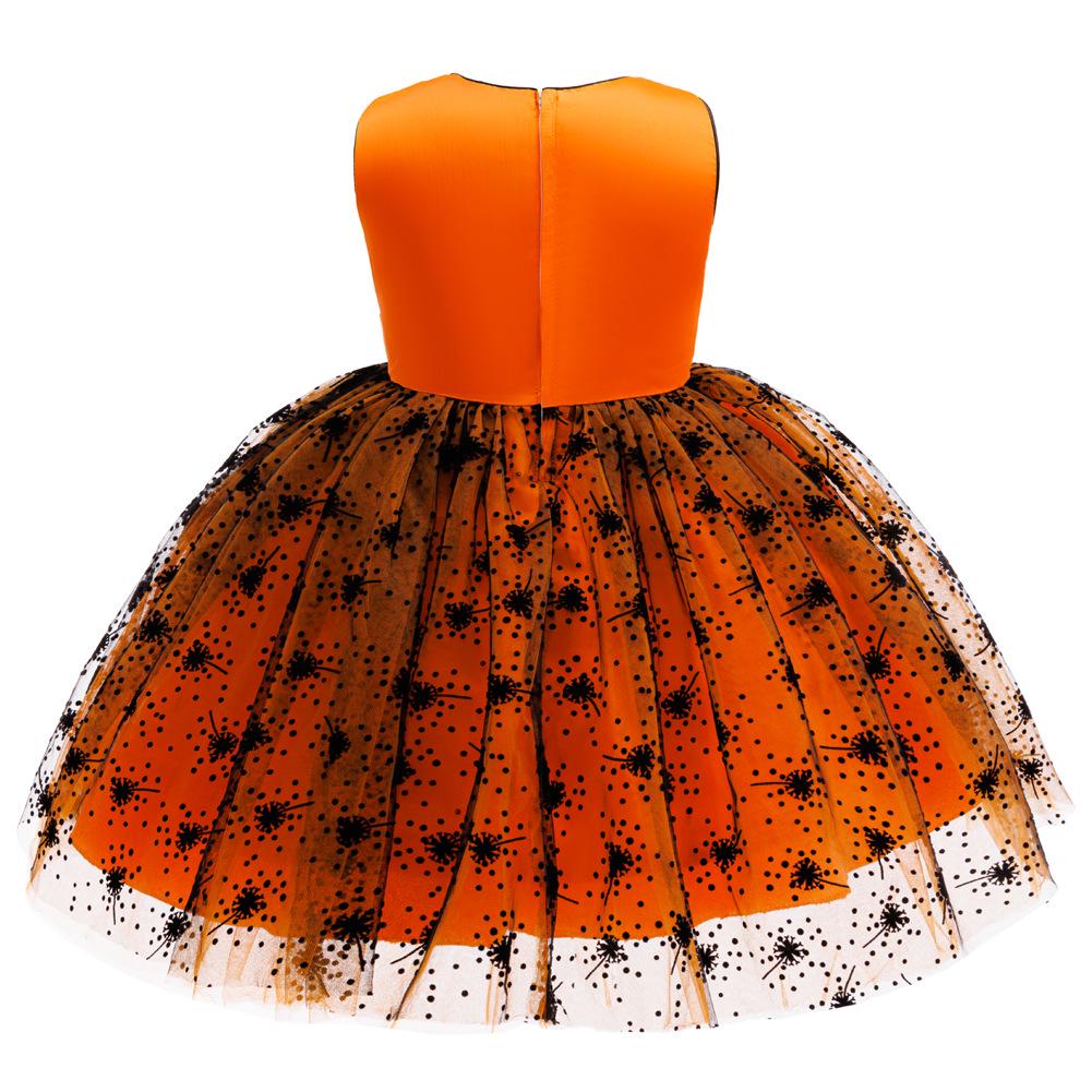 Girls' Halloween Pumpkin Party Dress - One-Piece Costume with Print