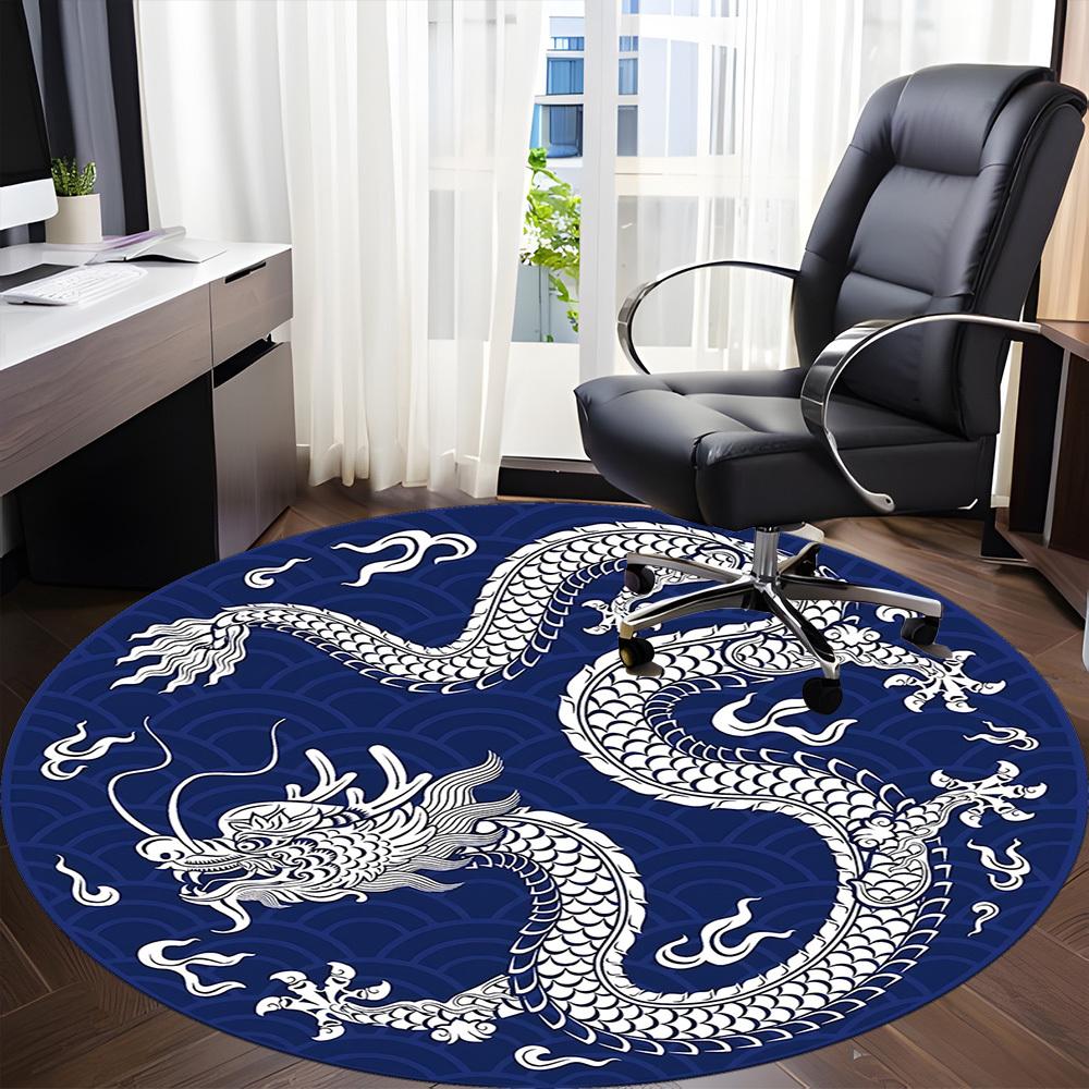 1PC Dragon Pattern Office Round Rug, Non Slip, Soft and Durable Office Rug for Interior Decoration, Perfect for Office
