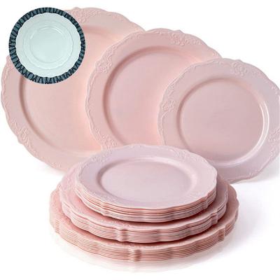 Disposable Color Hard Plates Party Pink French Lace Dessert Plates Plastic Dinner Disc Steak Plates