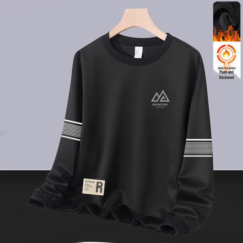 Herren Hoodie mit Rundhalsausschnitt und Plus Samt: Lässiger lockerer Schnitt, Warme Langarm-Oberbekleidung für Herbst und Winter. Vielseitige Basisschicht.