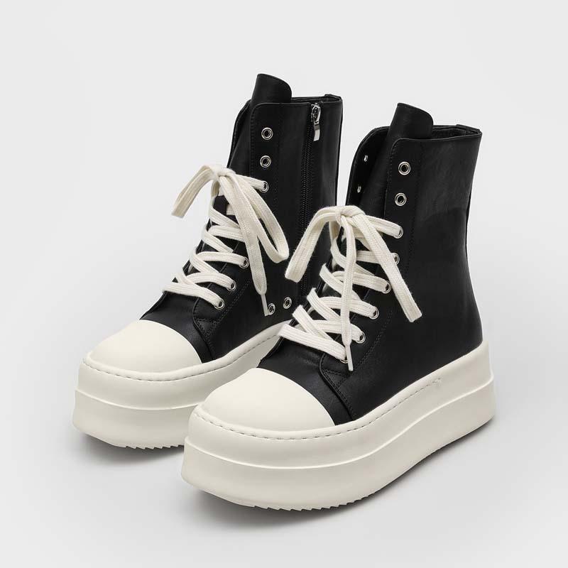 Black And White Thick-Soled Heightening Spring High-End Martin Boots High-Top Board Shoes Men'S And Women'S Couples Boots Side Zipper Tooling Boots