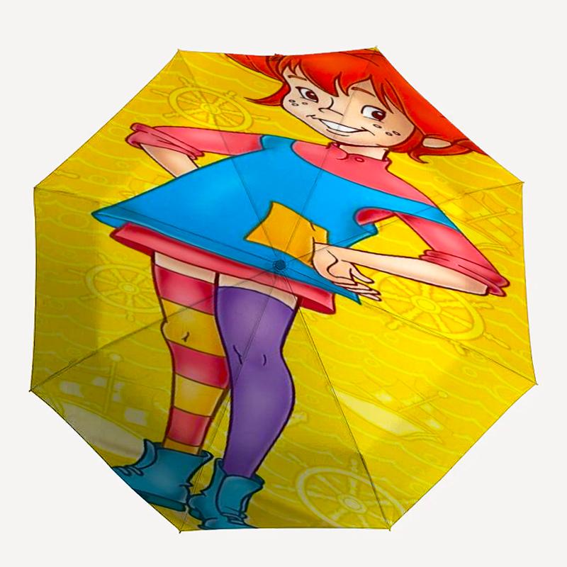 Pippi Longstocking Theme Automatic Umbrella, Lightweight & Portable, 8 Rib, Perfect for Outdoor Travel, Birthdays, Christmas, Gifts.