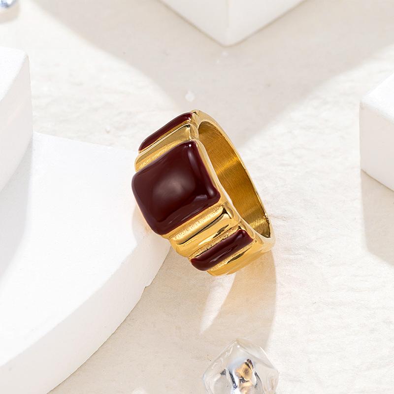 New Year's Gift Geometric Wide-faced Burgundy Dripping Oil Ring Female Niche High-end Index Finger Ring for Girlfriend