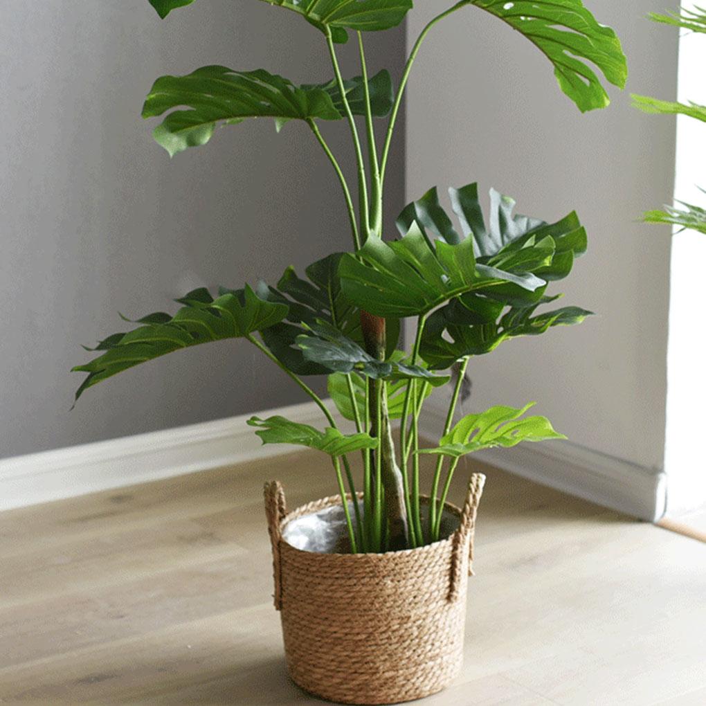 Woven Flower Pot Seagrass Plant Basket Garden Yard Greenhouse Flowerpot with Handle Potting Planting Hamper Household