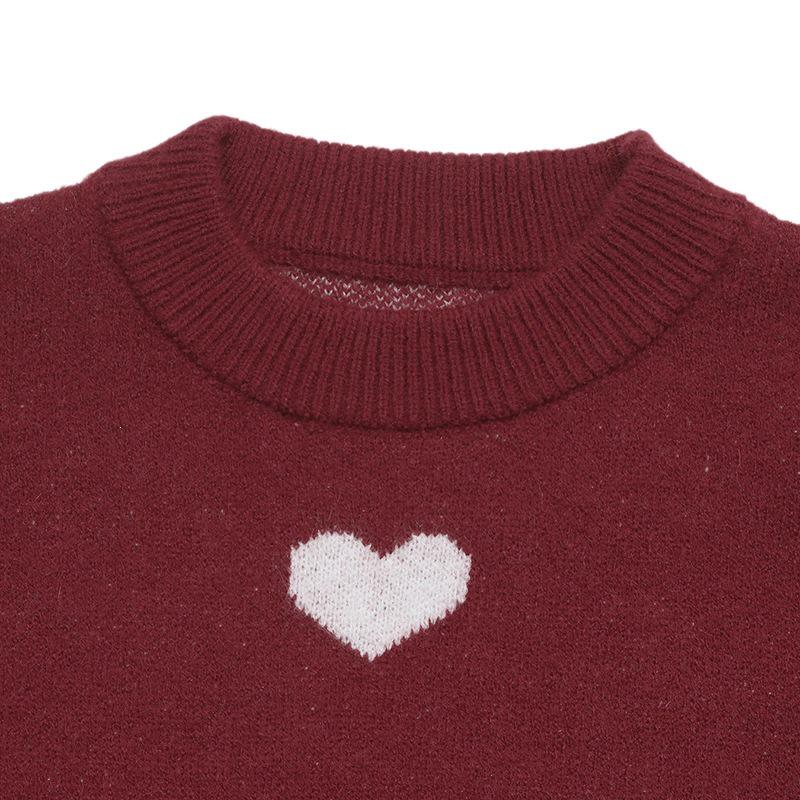 TEMU Europe 2026 Autumn/Winter Mature Style Knitwear: Heart Jacquard Round Neck Loose Sweater