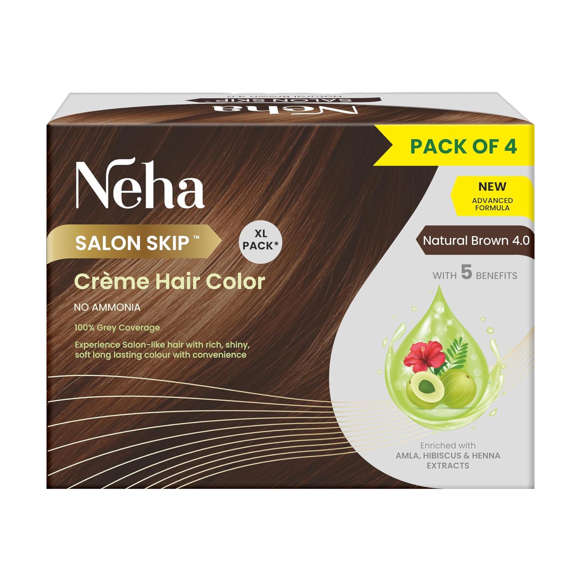 

Neha Salon Skip Crème Краска для волос без аммиака Натуральный коричневый с амлой гибискусом хной 20г+20мл х 4 саше