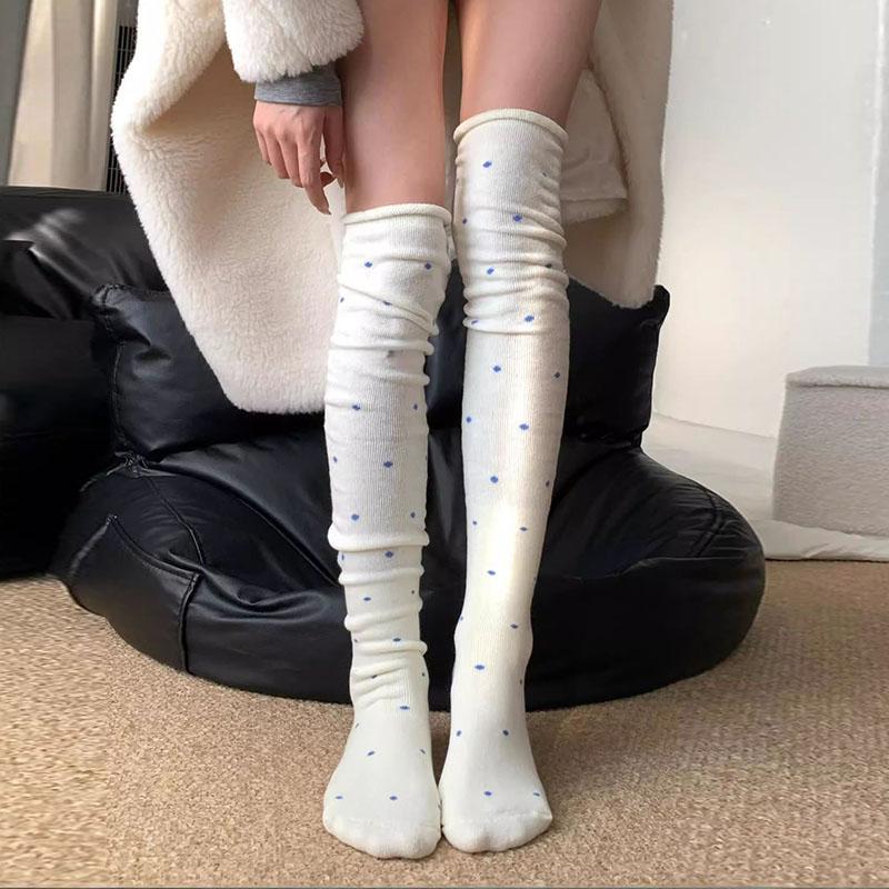 

Wave Dot Over Knee Socks Sweet Warm Winter Pile Up Long Socks Tight Mouth No Slipping Cotton Socks Women Stockings Latest L