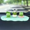 3Pcs Frog Figure with Pad Resin Frog Car Ornament Mini Green Plant Bonsai Pot Home Office Decor Car Interior Accessory