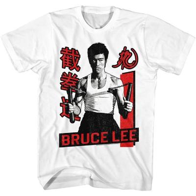 Bruce Lee Martial Artist Bruce with Nunchucks Adult Short Sleeve T-Shirts Graphic Tees
