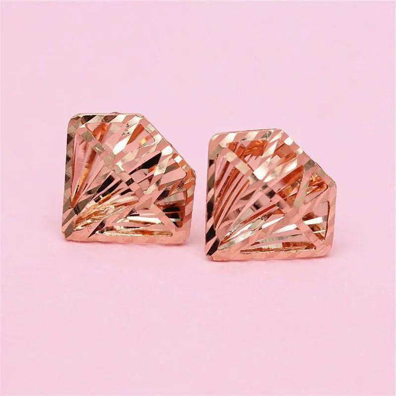 Фиолетовые Золотые Лазерные Полые Алмазного Типа Блестящие Серьги-Гвоздики Серьги Золотого Цвета Розовое Золото